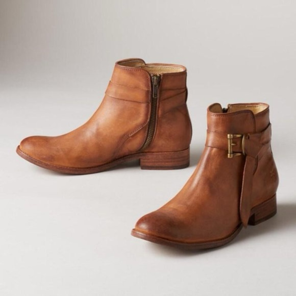 Frye Brown Melissa Knotted Leather Ankle Boots Booties
